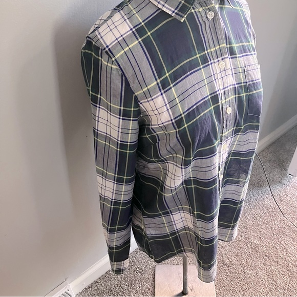 J. Crew Women’s Tartan Plaid Button Down Shirt Blue Green White Small Top Ginny - Picture 4 of 13